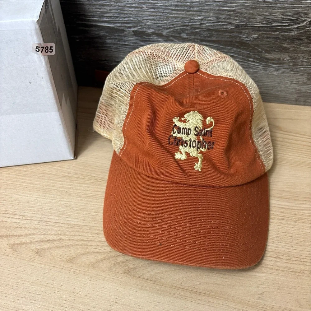 Camp Saint Christopher Hat Cap Strap Back‎ Orange Adjustable